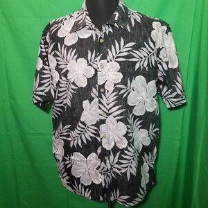 Cooke Street Mens XL Gray Lavendar Hawaiian Button Up Shirt Aloha Island Floral